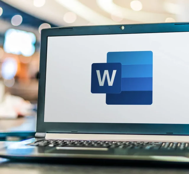 Microsoft Word logo on laptop computer screen